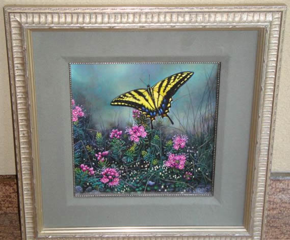 Original Painting, Swallowtail Butterfly and Pink Mountain Heather by Stephen Lyman